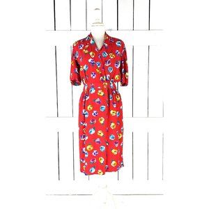 Vintage Liz Claiborne red floral short sleeve midi dress 10
